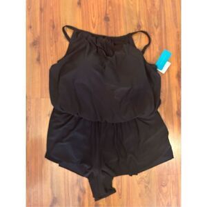 NWT AquaGreen black shorts one piece swimsuit 18